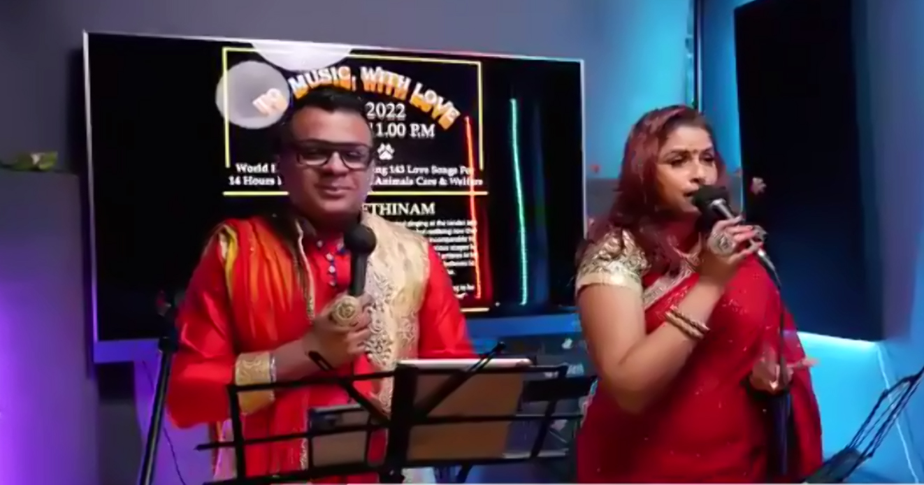 World Record for singing 143 Love songs for  14 hours in aid of domestic animals care & welfare